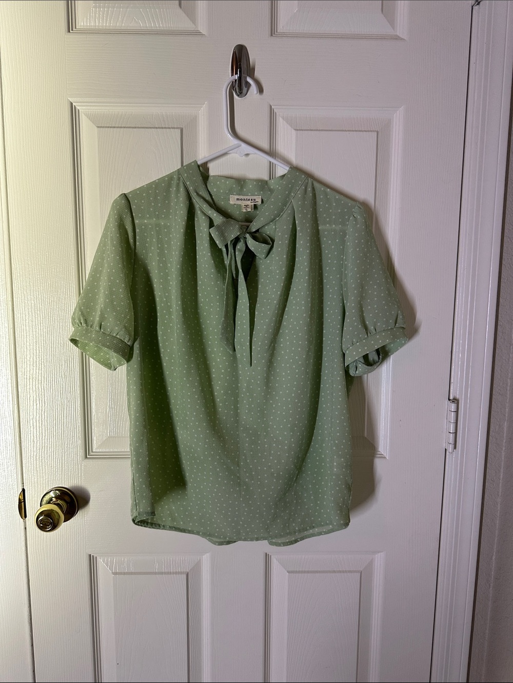 Mint Green and White Polka Dot Blouse
